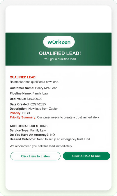 Wurkzen Rainmaker™ | Agentic Voice AI for Sales|Rainmaker™ Receptionist – 24/7 Voice AI Receptionist